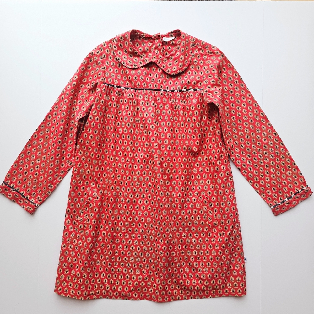 Little Handprint Red Floral Valentines Day Longsleeve Dress Peterpan Collar Size